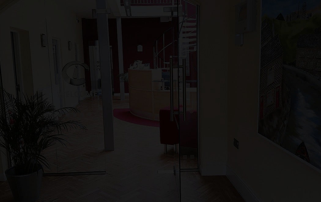 A darkened image of the Reception and entrance foyer at Connect Insurance.
