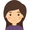 A small avatar of a white female with brown hair wearing a purple top.