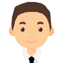 A small avatar of a white male with brown hair wearing a white shirt and black tie.