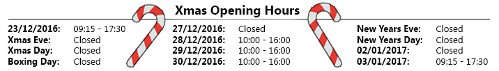 A very simple image of the amended Christmas opening hours, with candy canes used to separate the information into columns.