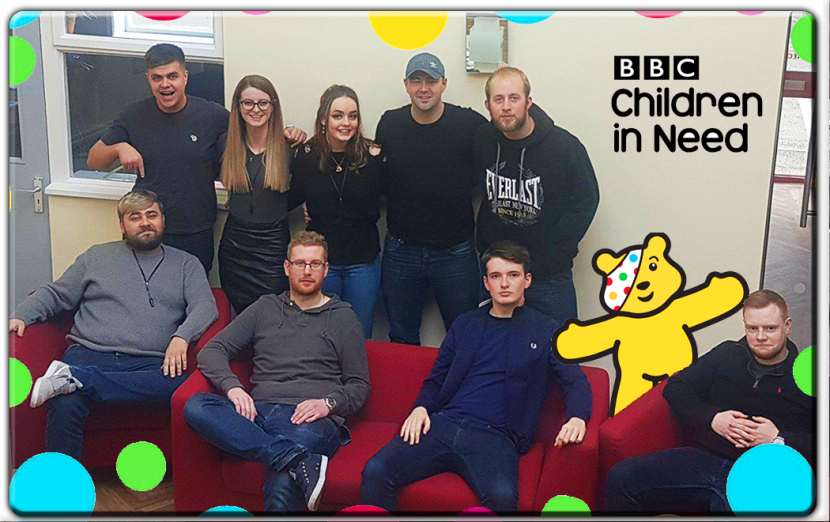 A staff photo of some of the members of the team, taken for Children In Need.