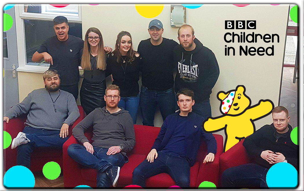 A staff photo of some of the members of the team, taken for Children In Need.