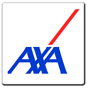 A square tile bearing the company logo of Axa