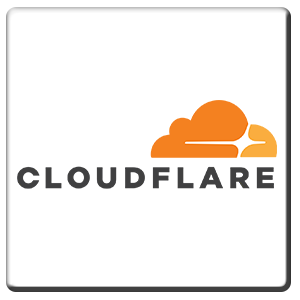 A square tile bearing the company logo of Cloudflare