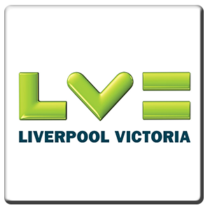 A square tile bearing the company logo of Liverpool Victoria