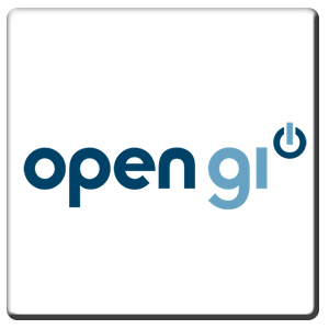 A square tile bearing the company logo of Open GI