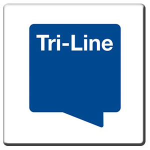 A square tile bearing the company logo of Tri-Line